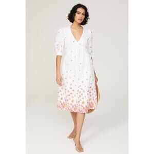 ARIAS NEW YORK White Floral Gathered Dress Size 12